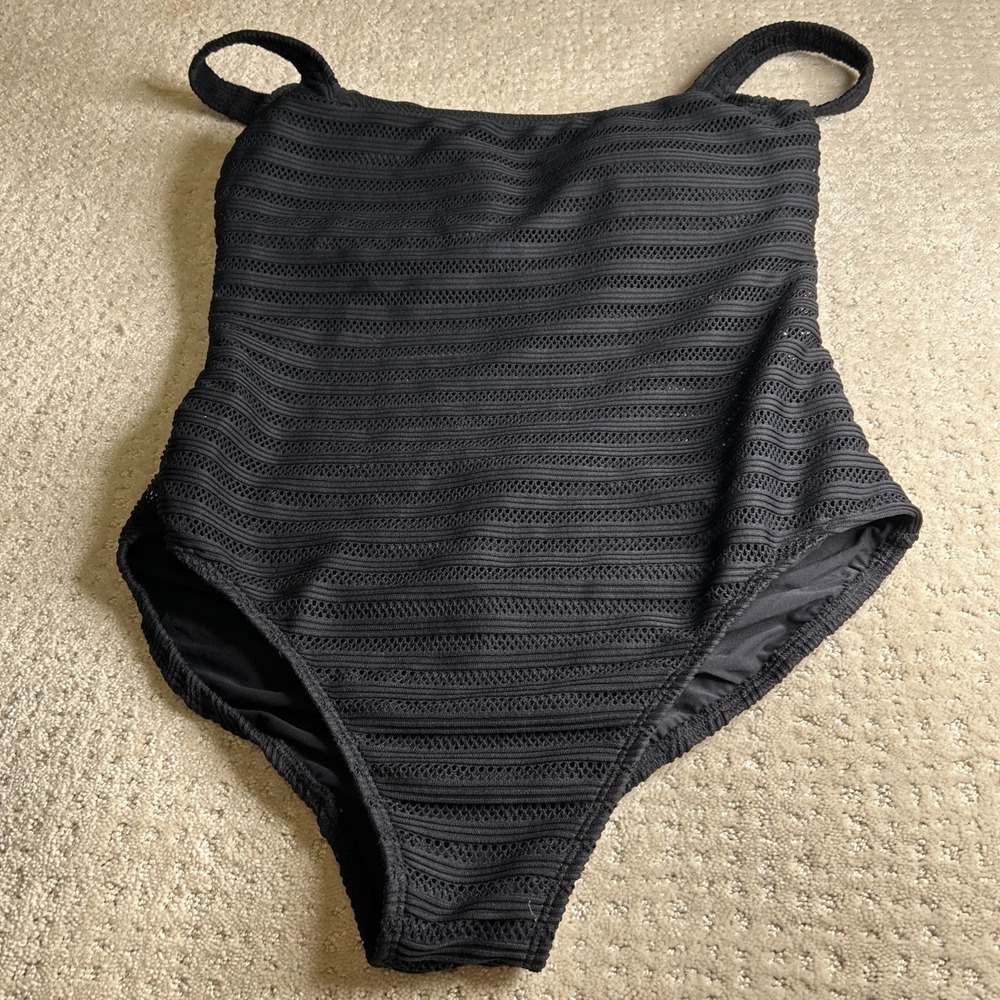 Lauren Ralph Lauren Black Label Illusion-Stripes  One-Piece Swimsuit Black Sz 12